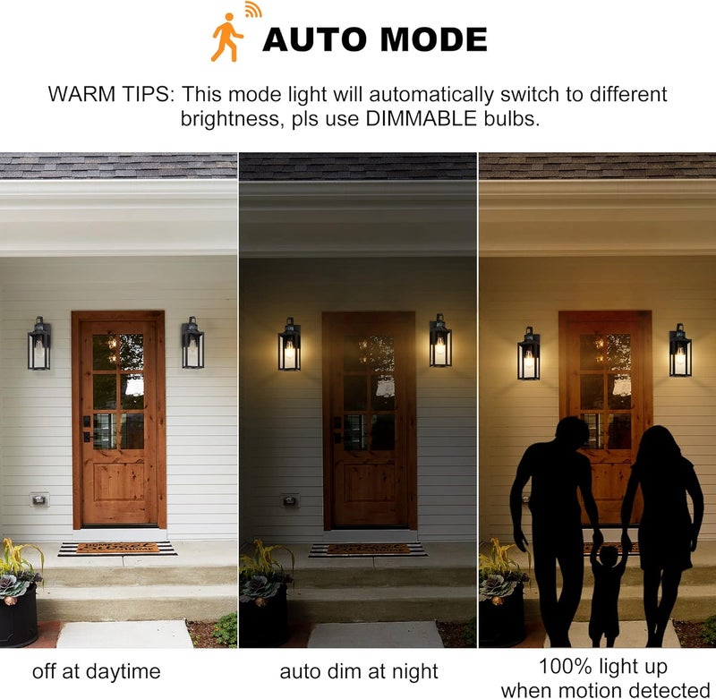 ricco Motion Sensor Outdoor Wall Lantern, Dusk to Dawn Lighting Sconce, Modern Matte Black Exterior Light Fixture, Waterproof Mount Porch Lights With Clear Glass for Garage, ETL Listed - Image 1